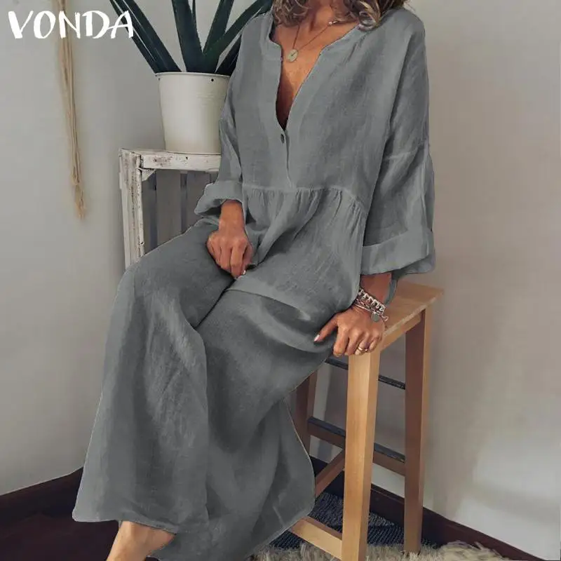 VONDA High Quality Chic Dresses Maternity Clothes For Pregnant Women Long Sleeve Solid Dresses Pregnancy Maternity Vestido