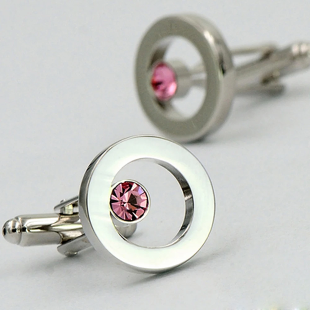 Cuff links men shirt women blouse crystal border white steel cufflinks men's business wedding party gift | Украшения и