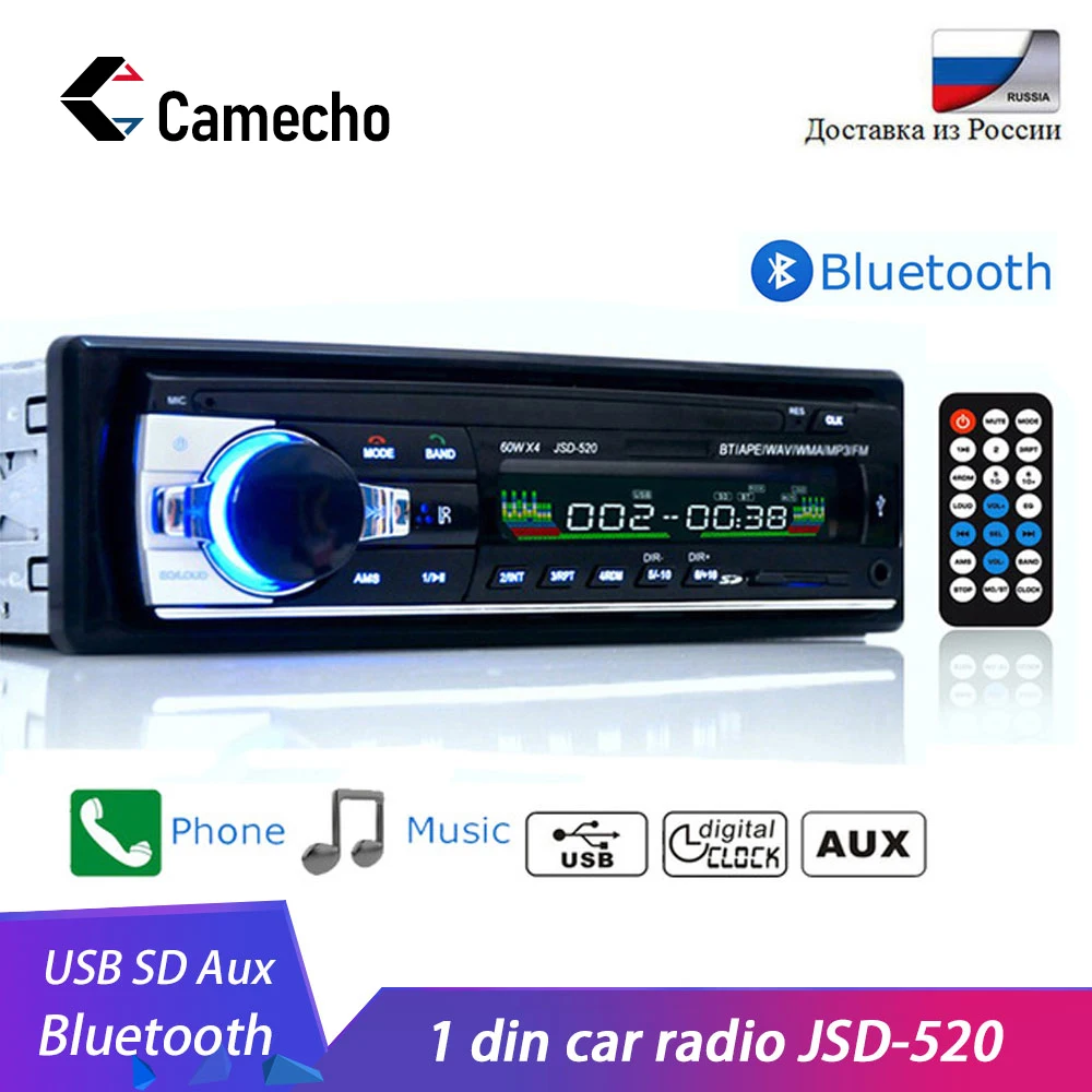 Camecho Bluetooth Авторадио Стерео радио FM Aux вход приемник SD USB JSD-520 12 В In-dash 1 din автомобильный MP3 мультимедийный плеер