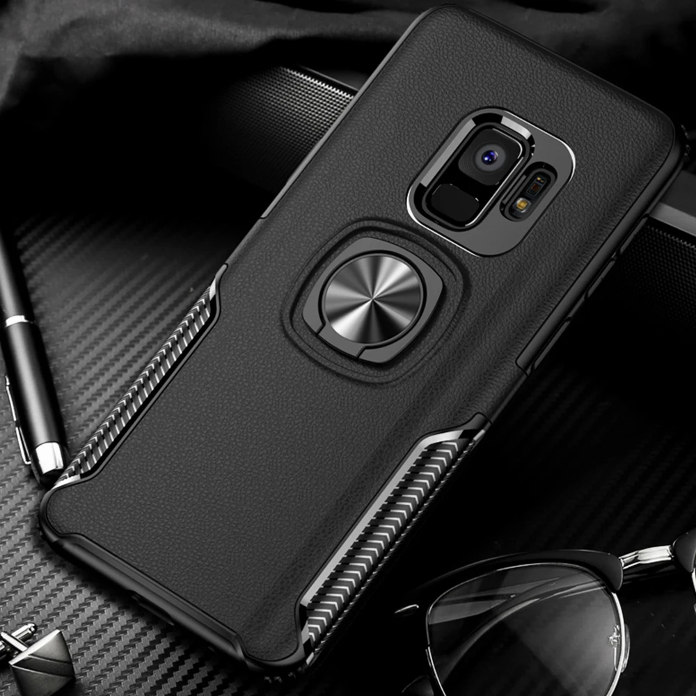 Кожаный чехол-подставка с текстурой для Samsung Galaxy S9 S8 S10 Plus Note 10 9 8 кольцевой