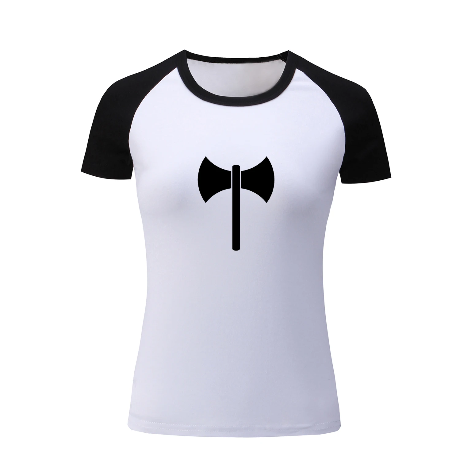 Женская футболка с рукавом реглан в стиле панк двойным томагавком принтом