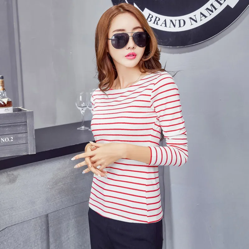 Женская футболка в полоску с длинным рукавом 2018|women tshirt|poleras de mujerblusas t shirt |