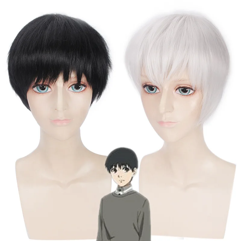 Токийский Гуль Kaneki Ken парик короткие прямые черные и белые синтетические волосы Косплей Аниме Парики Термостойкое волокно