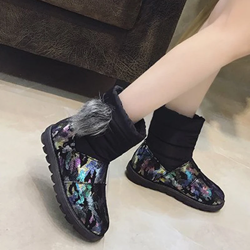 IFOND/зимние сапоги женские короткие плюшевые ботильоны на плоской подошве