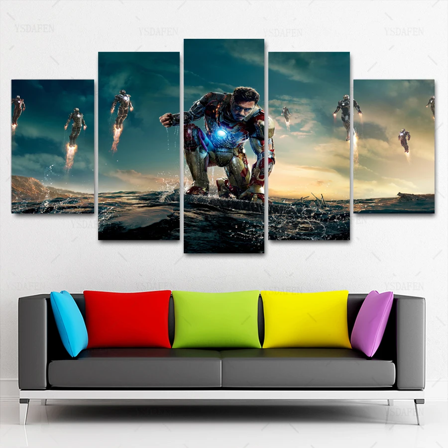 Прямая поставка HD 5 панелей холст искусство MV iron man 3 кино обои живопись домашний