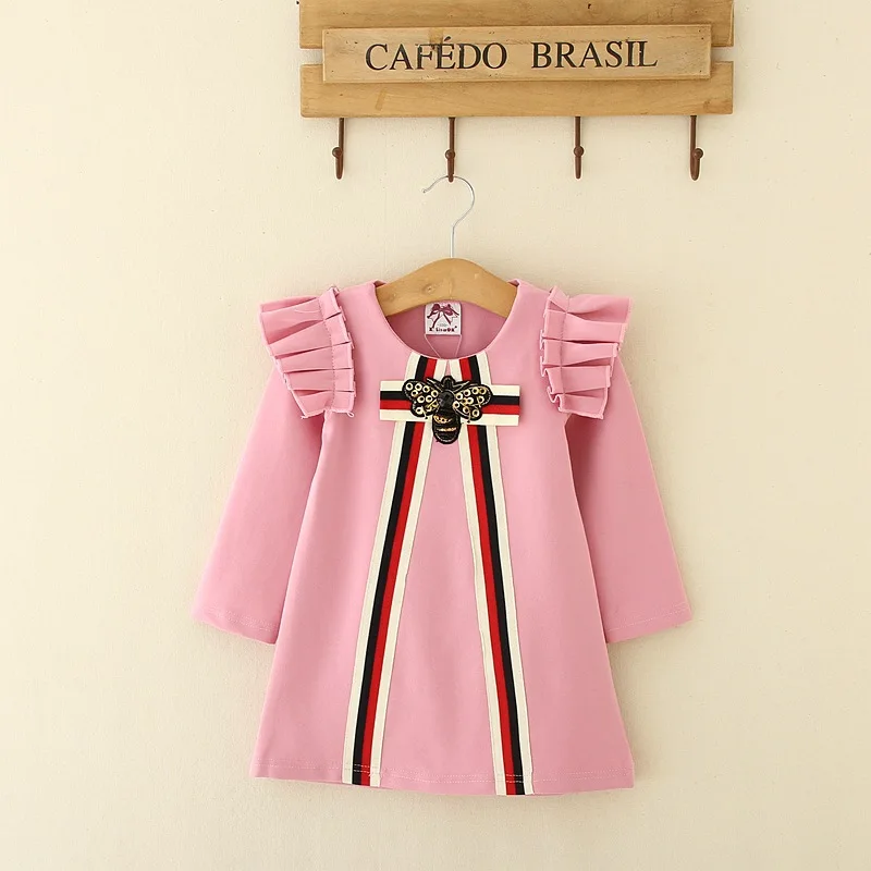 XsisaOK Little Girls Long Sleeves Dress Cotton Casual Baby Top Wear T-shirt All Match Red/Pink/Dark Blue Height 90-130 cm | Детская