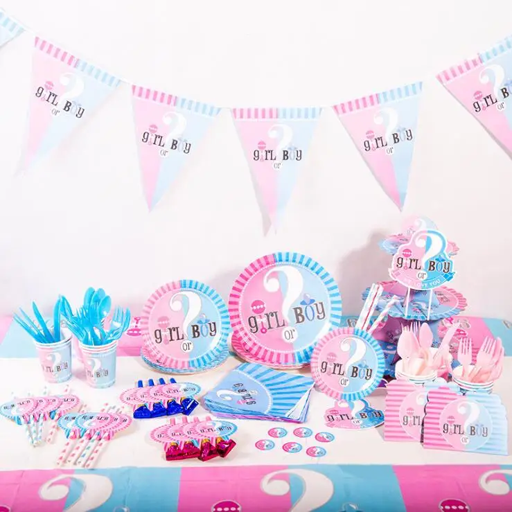 

Gender Reveal Party Disposable Tabelware Boy or Girl Pink Blue Party Paper Plate Cup Napkin Gender Reveal Decoration Supplies