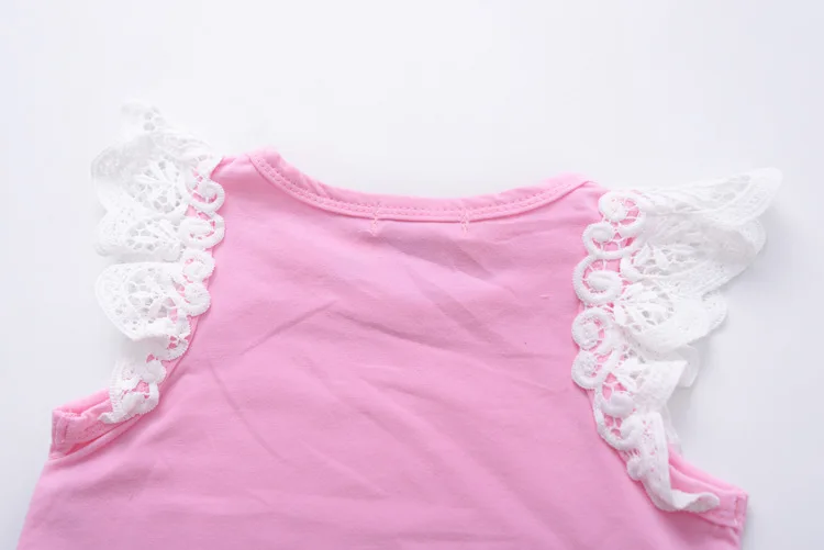 Летние детские топы для новорожденных девочек кружевная розовая футболка с