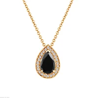 1.0 Carat Center Pear Black Moissanite Solid Gold Necklace Pendant Test Positive Moissanite Diamond For Women Christmas Gift