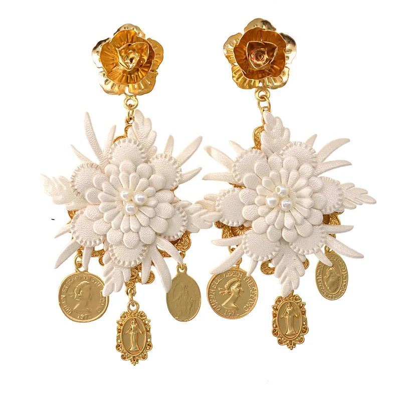 

2018 Vintage Luxury Charm Cross Earrings For Women Leather Earrings Flower Long Earring Accessories Nice Wedding Jewelry