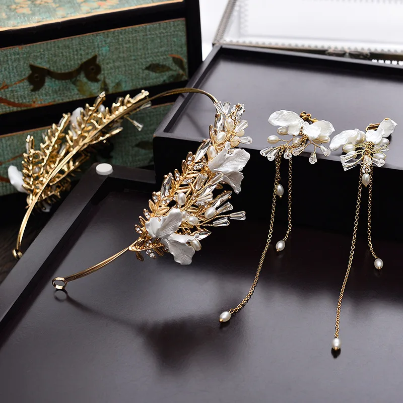 Роскошные свадебные диадемы ручной работы с золотыми цветами аксессуары для