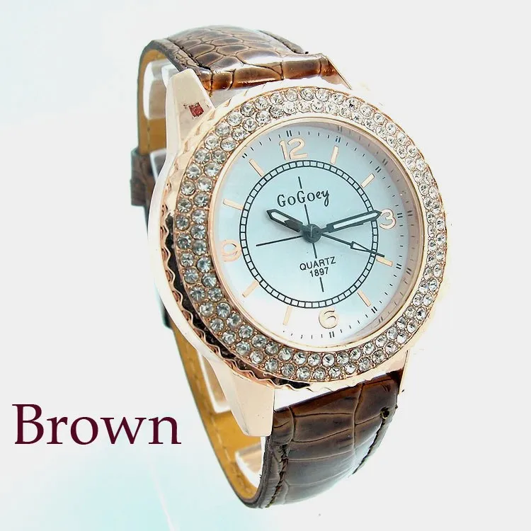 

Hot Sales Gogoey Brand Leather Watch Women Ladies Crystal Dress Quartz Wristwatch Female Clock GO080