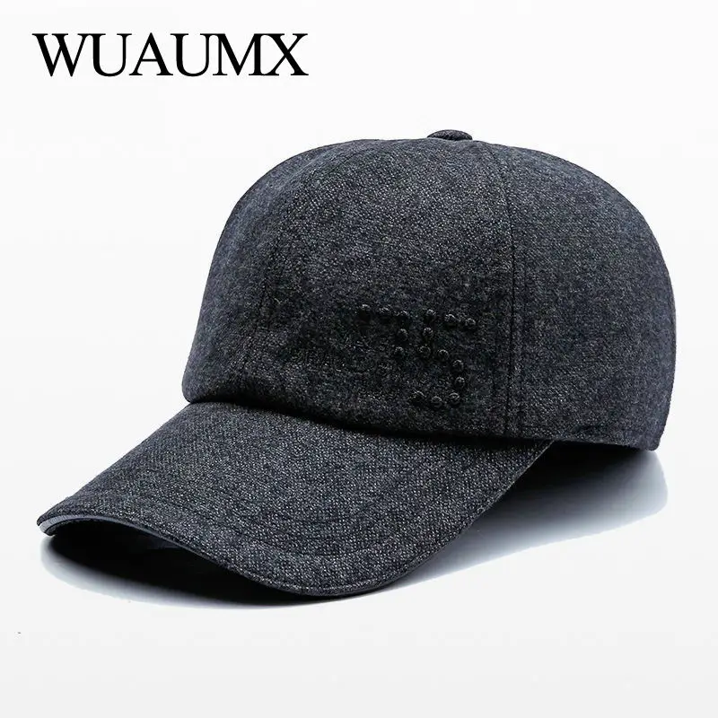 Wuaumx Роскошные брендовые осенне зимние наушники мужские теплые бейсболки с ушами