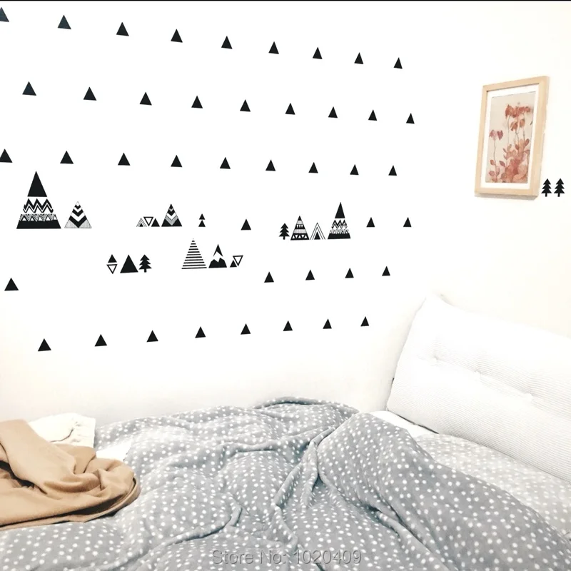 Наклейка горы в скандинавском стиле Настенный декор с геометрическим узором для