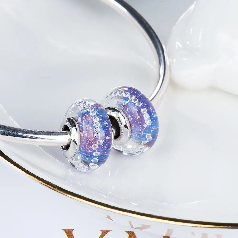 Стеклянные бусины из муранского стекла с фиолетовыми звездами шармы