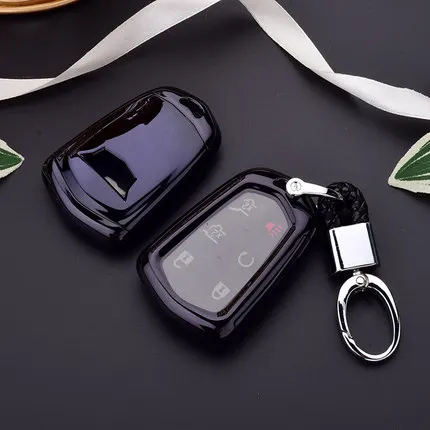 black with keychain ТПУ ключ чехол Обложка Ключ чехол в виде ракушки держатель для Cadillac Escalade CTS XTS ATS ATS-L XLS SRX от АТС ХЦ 4/5/6 Кнопка 28Т CTS-V XT5 CT6 - Название цвета: black with keychain