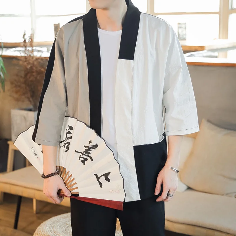 Мужское японское кимоно лето 2019 костюм каратэ самурая асимметричное Haori юката