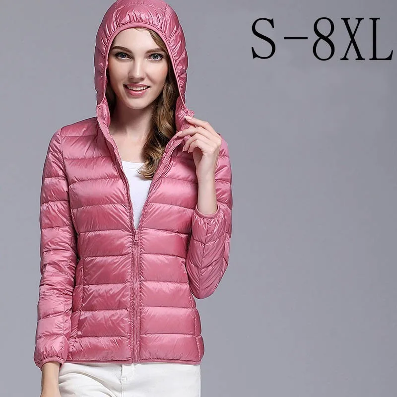 8XL 7XL размера плюс ультра легкая женская куртка-пуховик с белым утиным пухом Женское пальто с капюшоном женские зимние куртки 5XL 6XL