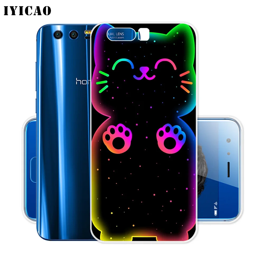 IYICAO cute neon kitty Soft Silicone Case for Huawei Y9 Y7 Y6 Prime 2018 Honor 8C 8X 8 9 10 Lite 7X 7C 6A 7A Pro Cover | Мобильные