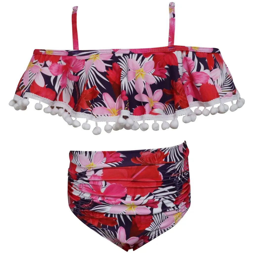 Детская одежда топ с открытыми плечами две детали принтом купальник спортивный