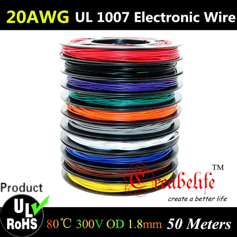 50 метров/рулон 20 AWG гибкий многожильный 10 цветов UL 1007 диаметр 1 8 мм электронный