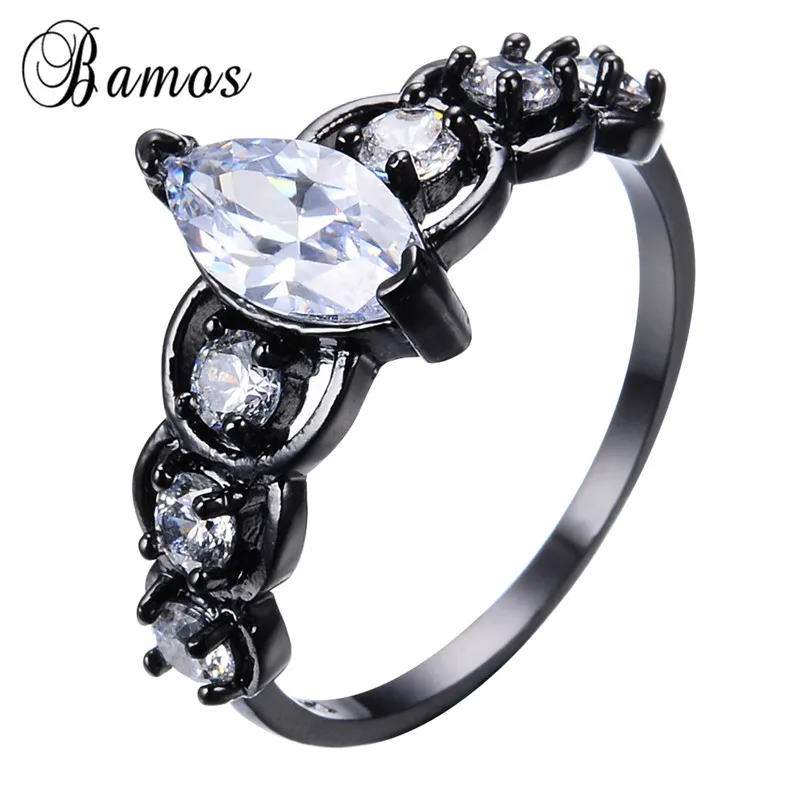 White Мистическое фиолетовое/красное/зеленое циркониевое многоцветное кольцо Bamos с камнем по месяцу рождения, кольцо с черным золотом, обручальные кольца радуги для женщин - Цвет основного камня: White