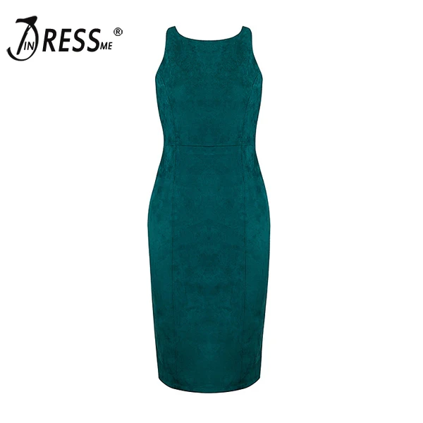 INDRESSME зеленое эластичное замшевое облегающее платье с вырезом и открытой