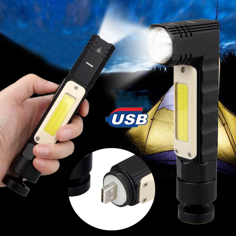 Магнитный USB Перезаряжаемый COB светодиодный Многофункциональный портативный зажим рабочие огни вращающийся прямоугольный фонарик Встроенный аккумулятор
