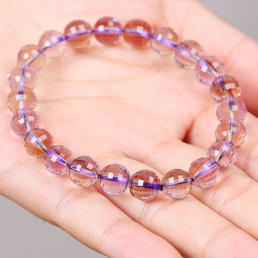 

Ametrine Natural Stone Bracelet Female 8-10mm Faceted Women Bracelets For Girls Round Bead Bracelet Elegant Temperament
