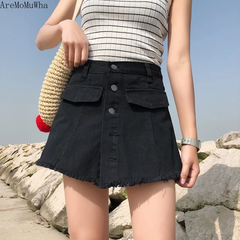 

AreMoMuWha 2019 New Korean Version of High Waist Raw Denim ShortsS-5XL Female Summer Loose Thin Wide Leg A Word Hot ShortsMH308