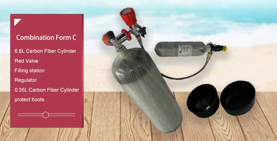 AC16831 модный 6.8л 300 бар 4500Psi мини-резервуар для дайвинга композитный баллон для дайвинга бак из углеродного волокна с клапаном прямая поставка