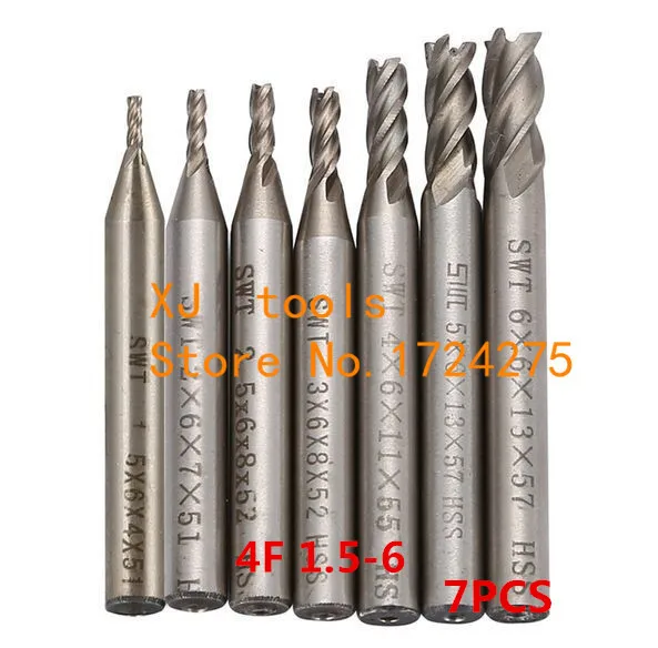 

7pcs/set 1.5mm-6mm End Mill Set HSS 4 Flute/2 Flute/3 Flute Blades Milling Cutter Router Bit CNC Mill Drill Bit For Power Tools