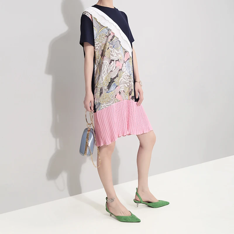 2019 корейский стиль женское летнее синее свободное мини платье футболка