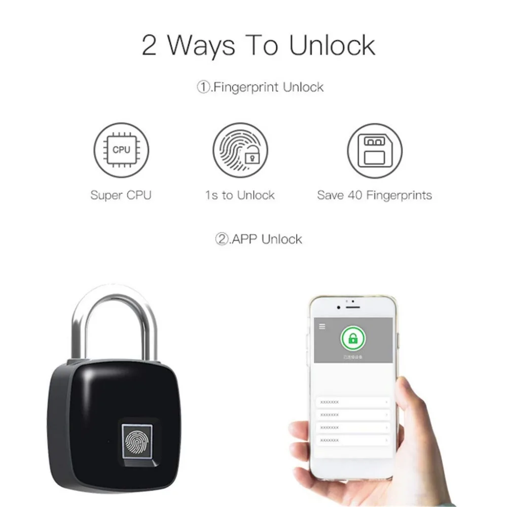 

Fingerprint Padlock Smart Bluetooth Security Lock Anti-Theft Keyless Padlock Outdoor for Gym Door Backpack Luggage Suitcase