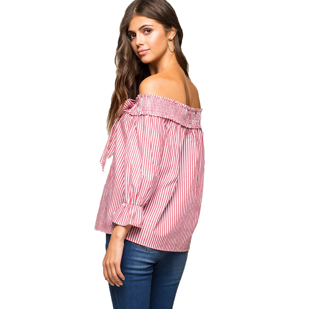 

Summer Striped Women Blouse Shirt Nice Tops Tee Ladies Vintage Casual Clothing Sexy Chemise Femme Blusas Feminina Off Shoulder