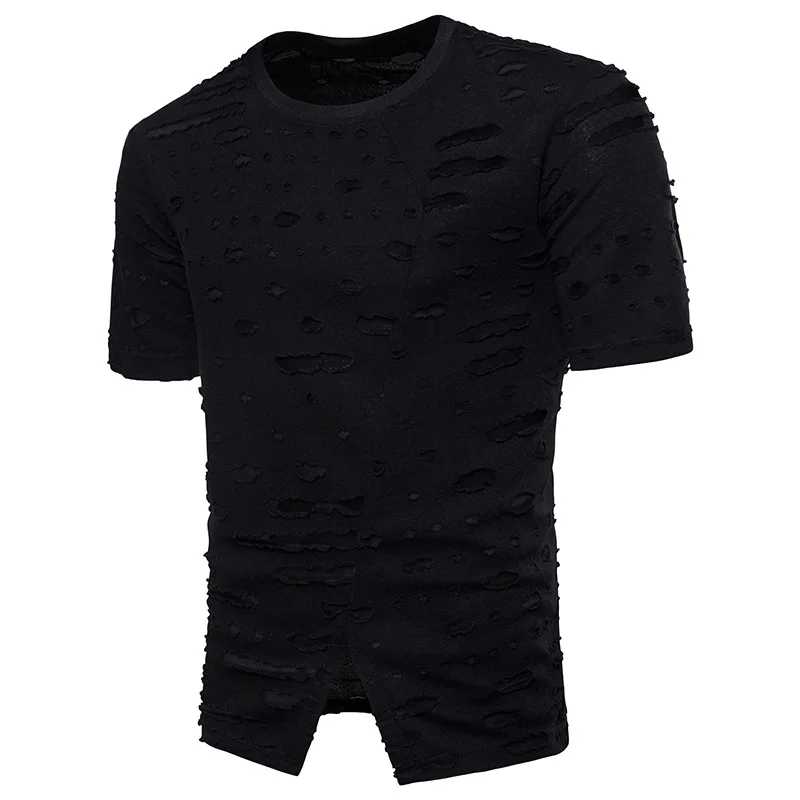 Ripped T Shirt Men 2018 Summer Mens Hip Hop Shirts Casual Slim Fit Tee Homme Short Sleeve Fashion V Hem Male Top Tees | Мужская одежда