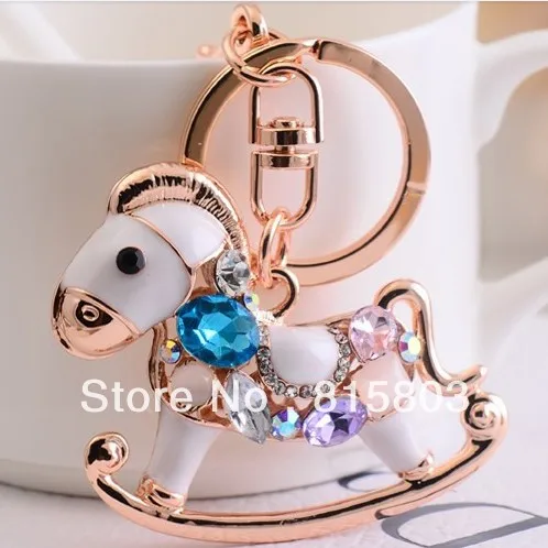 

Cute Crystal Rhinestones Whirligig Horse Metal Bag Keychain souvenir personalized gifts
