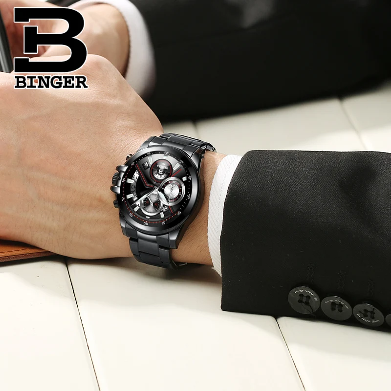 Часы наручные BINGER Мужские кварцевые роскошные брендовые дизайнерские
