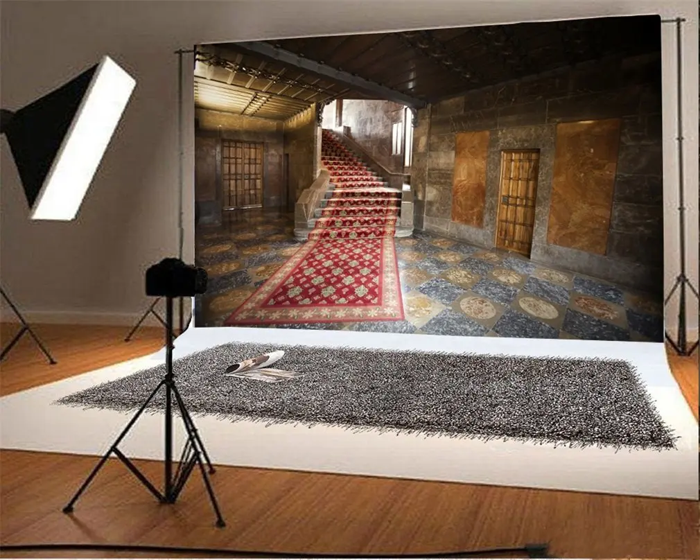 Photography Backdrop Church Stair Vintage Red Carpet Shabby Chic Room Retro Marble Floor Interior Photo Background | Электроника
