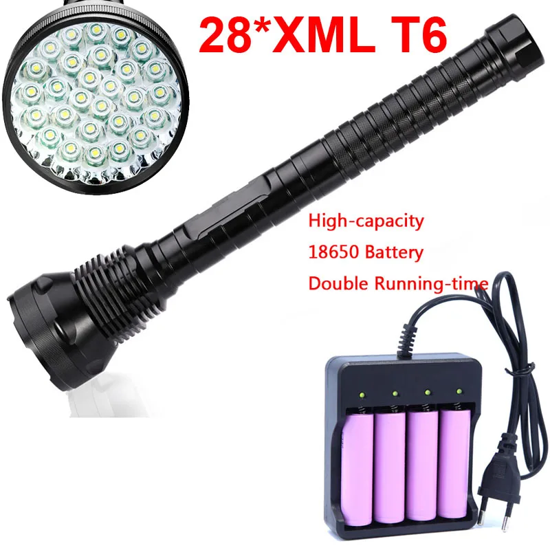 

Super powerful 28 x XM-L T6 LED 45000 LM 5-Modes flashlight Torch lamp tactical light Large capacity battery 18650 26650