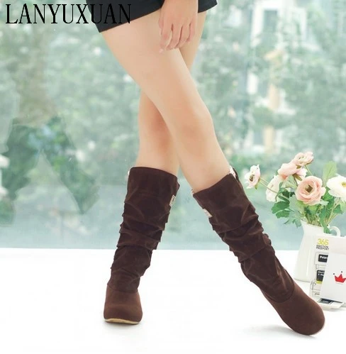 Женские высокие сапоги до середины икры повседневная обувь больших размеров 34 46