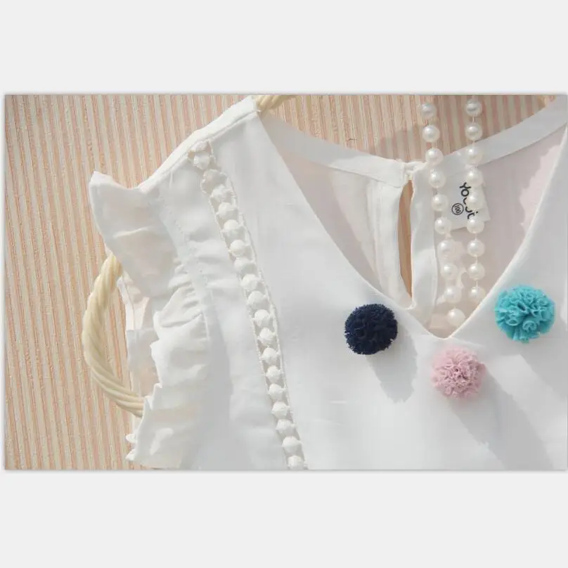 Children Summer Clothing Fashion Teenage Sleeveless White Blouses Chiffon Pure Color Baby Girls Ruffled Shirts Tops for |
