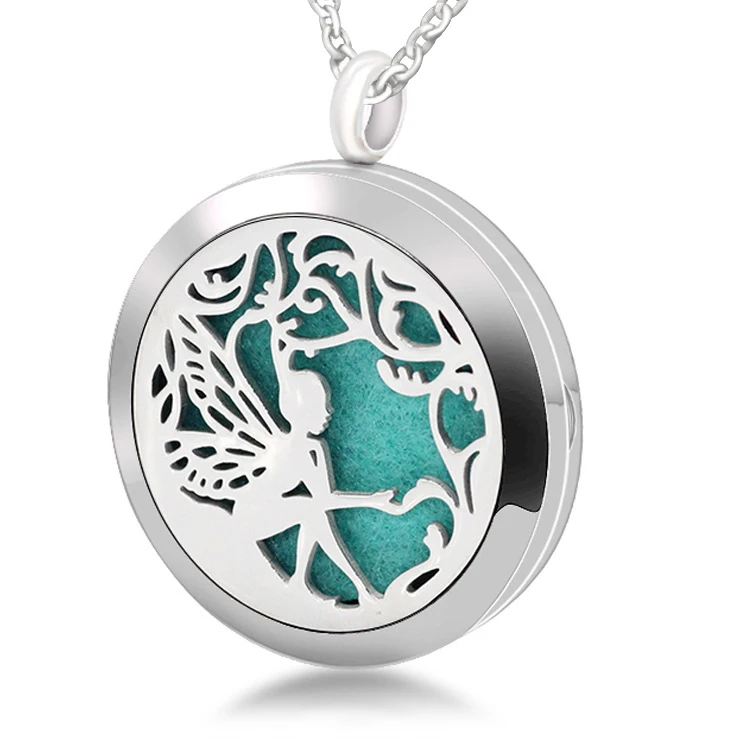 5pcs Aromatherapy Essential Oil Locket Stainless Steel Necklace Jewelry Charm Angel Perfume Diffuser Pendant |
