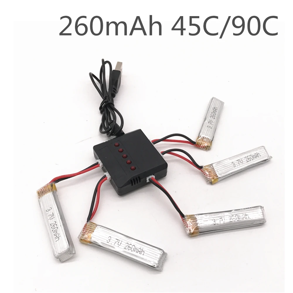 

5PCS 3.7V 260mAh 45C/90C Lipo Battery PH2.0 Plug With Charger for Eachine US65 UK65 QX65 for UR65 Mobula7 Drone RC Quadcopter