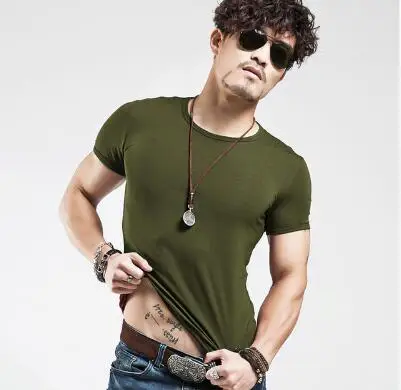 Летняя мужская Однотонная футболка с короткими рукавами без следа v-образный