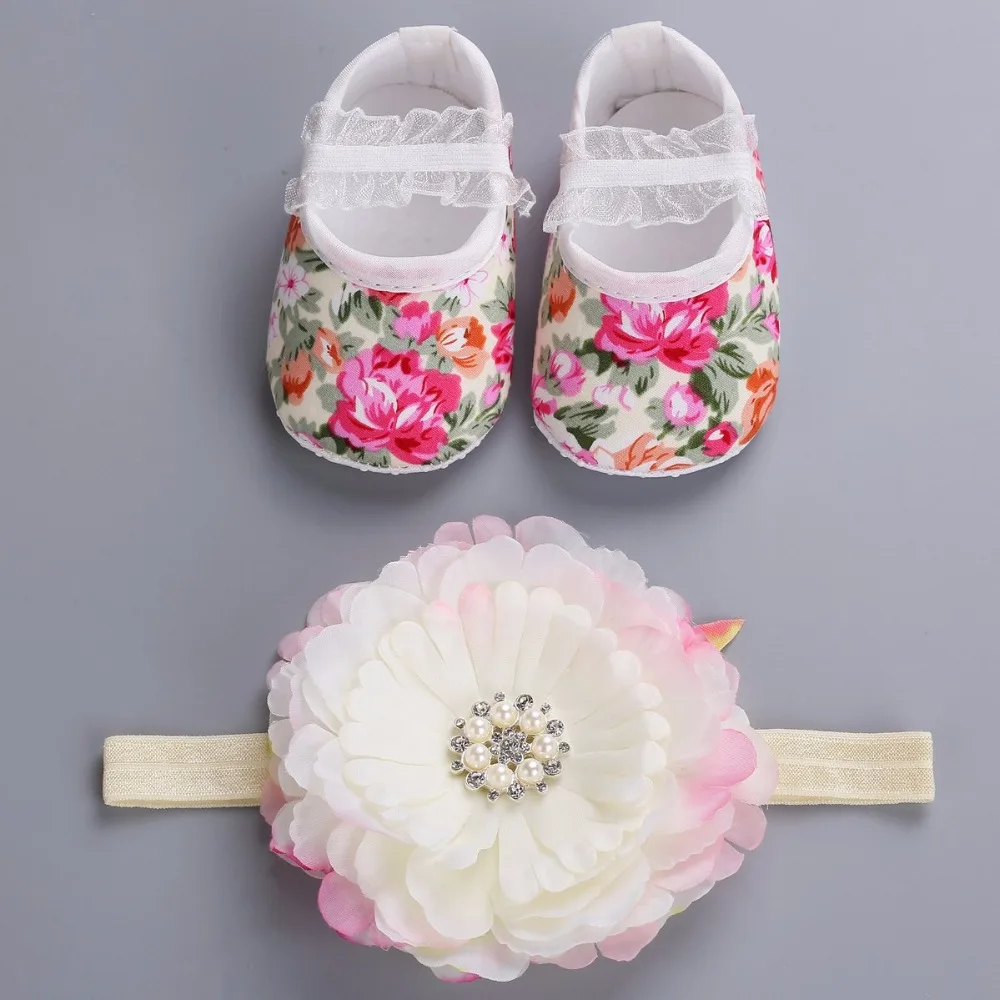 2016 Цветочные принцессы новорожденных Обувь лук оголовье набор Подставки для