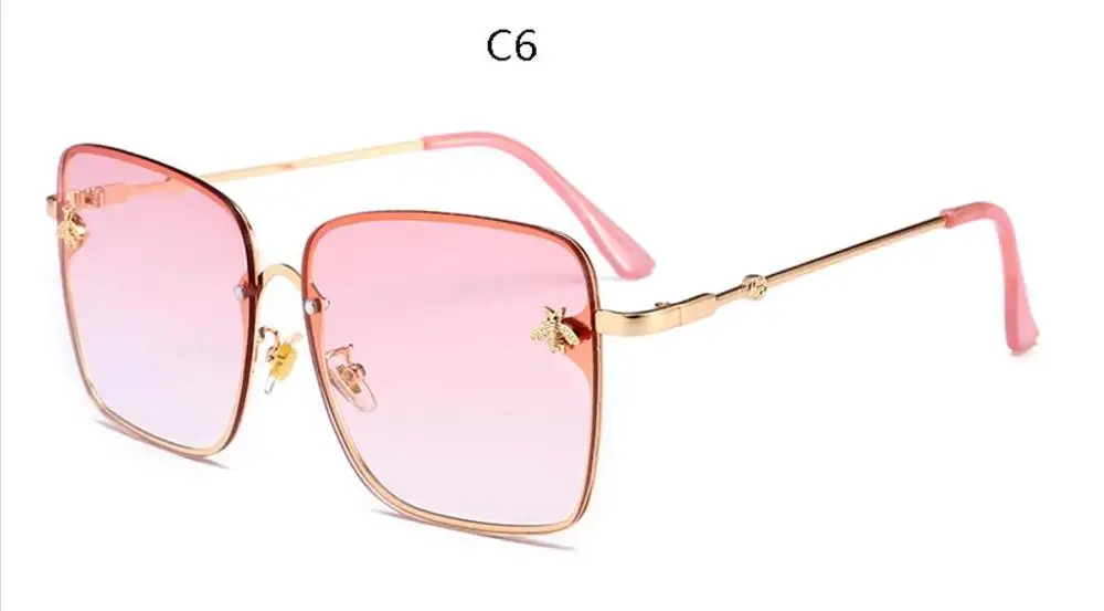 C6 gold frame pink Пчела Ретро Квадратные Солнцезащитные очки женские брендовые Роскошные Дизайнерские золотые металлические оправы большие модные солнцезащитные очки винтажные женские оттенки - Цвет линз: C6 gold frame pink