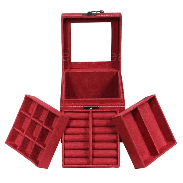 Высококачественный винтажный бархатный трехуровневый ювелирный ящик