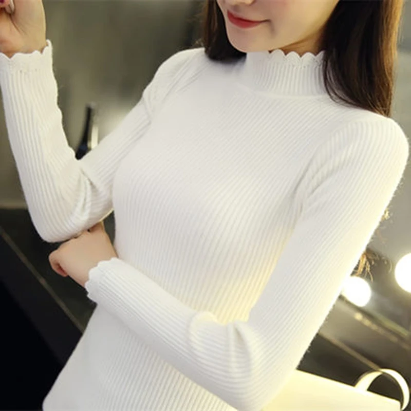 OHCLOTHING New Korean winter sweater female half head short shirt sleeve turtleneck slim thickened elastic solid | Женская одежда