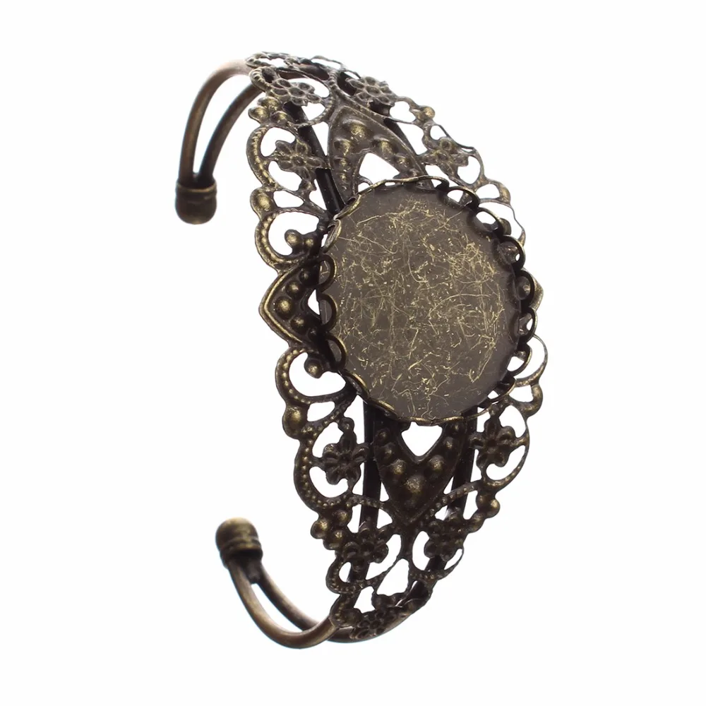 

LOULRUR 25mm Antique Bronze Brass Flower Bracelet Bangle Blank Trays Bezel Cabochon Cameo Bracelet Blank Jewelry Making Finding